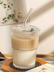 Heat Resistant Glass Coffee Cup With Lid And Straw - Leak Proof Portable Hot Drink Cup, Suitable For Office And Outdoor Travel, Fashionable Straw Cup, Simple Coffee Cup With Lid, Transparent Glass Straw Cup, Office Coffee Cup, Glass Coffee Cup With Lid And Straw, Straw Cup With Lid, Coffee Cup With Straw, Beverage Cup With Lid And Straw Back To School