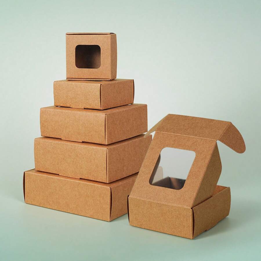 20pcs Mini Paper Boxes With Display Window, Foldable Small Paper Boxes Suitable For Packaging Chocolate, Candle, Handmade Soap, Favors, For Party Or Wedding