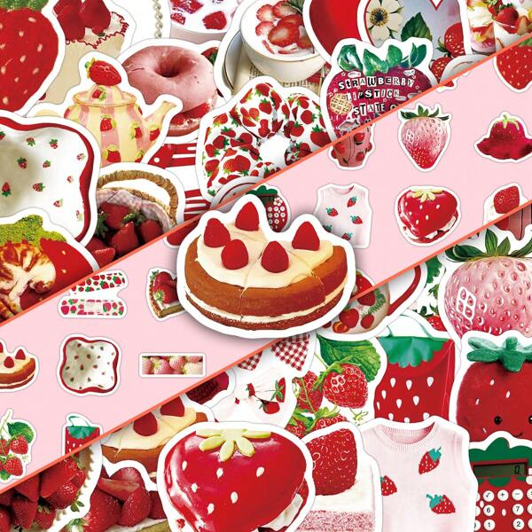 50 piezas de pegatinas con dibujos lindos de fresa, decoración para tazas, tabletas, teléfonos, estilo kawaii