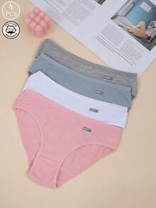 4件纯色舒适透气时尚三角内裤套装