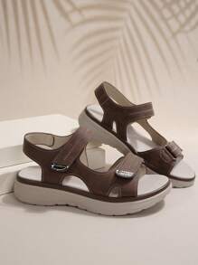 Women's Casual Wedge Sandals, Breathable PU Material, Mid Heel, Comfortable For Beach, Daily Commute, Versatile
