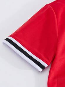 夏季男士两件套宽松红色T恤套装：圆领条纹短袖T恤+条纹短裤，宽松休闲运动套装，欧美风春夏装 - 紅色 - 查看 8