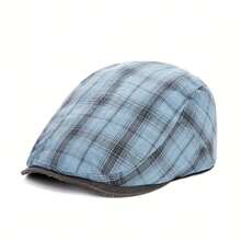 1pc Summer New Arrival Plaid Flat Top Hat, Classic Versatile Adjustable Design, British Style, Multiple Colors