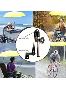 1 pieza Soporte ajustable para paraguas de acero inoxidable para bicicletas, sillas de ruedas, bicicletas, accesorios de carros de golf, con soporte para sombrilla giratoria a 180 grados para uso en exteriores, con soporte plegable, de aproximadamente 25 cm/9,84 pulgadas, incluye clip de fijación de paraguas y llave, marco 100% de metal, color negro, montura de paraguas versátil | Diseño de sujeción segura | Construcción de acero inoxidable, para refrescarse en verano, playa, viajes