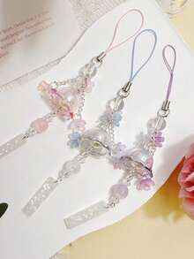 1pc Spring Fresh And Simple Jellyfish Chime, Glass Lily Of The Valley Flower Pendant Phone Strap, Car Charm, Bag Decor - Multicolor - View 2