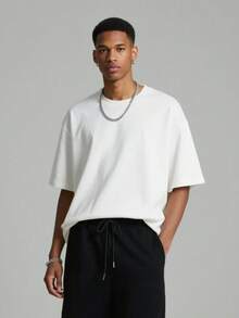 1 Pack Men's T-Shirt, 220g Cotton Heavyweight American Men's Apparel, Soft Fabric With Some Thickness Of T-Shirt - 白色 - 查看 2