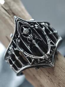 1PC Classical Gothic Retro Ring Fashion Festival Castle Personalized Ring - màu đen - Xem 1
