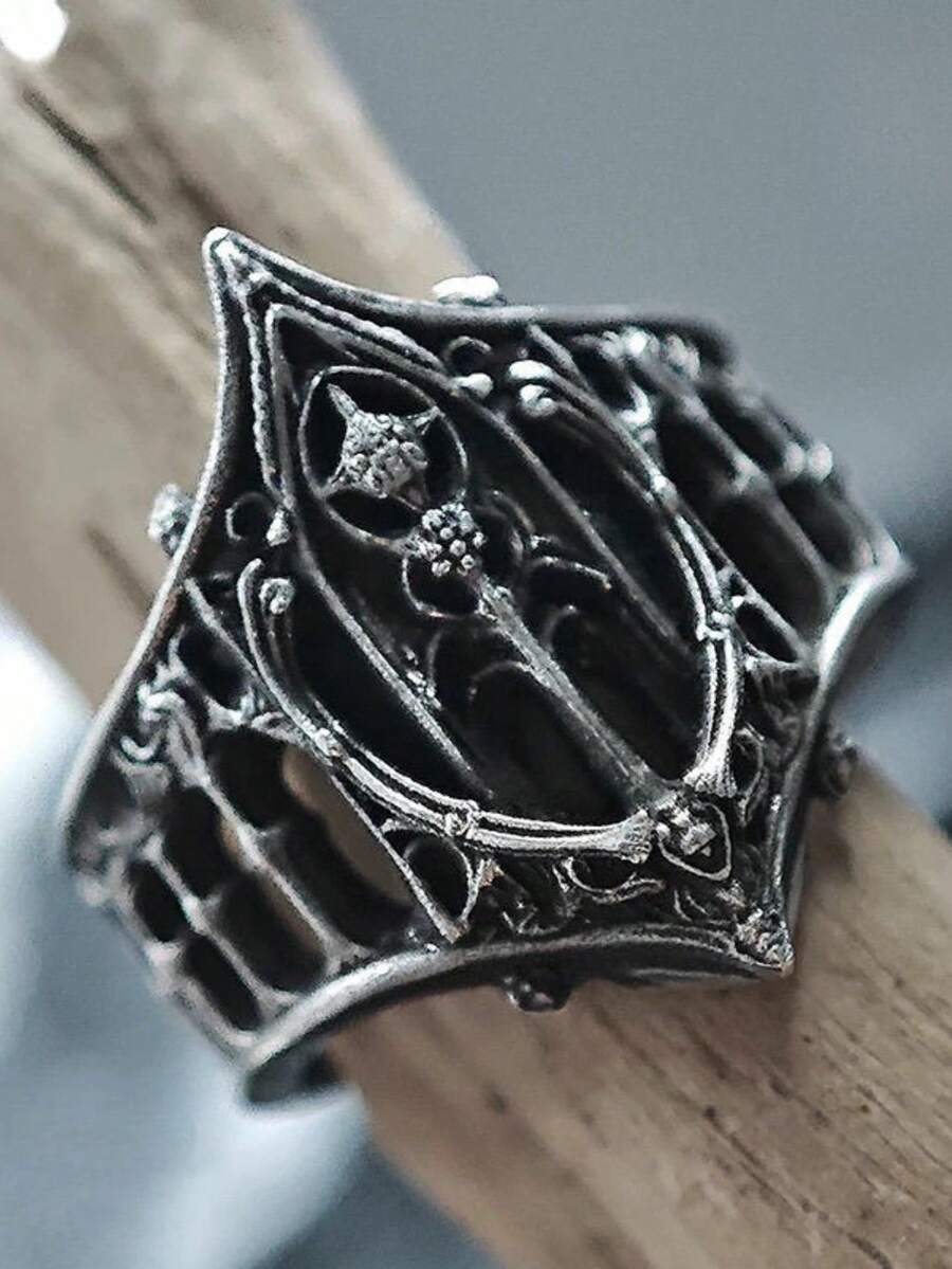 1PC Classical Gothic Retro Ring Fashion Festival Castle Personalized Ring - màu đen - Xem 1