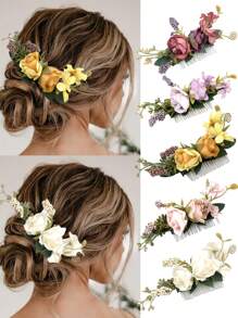 Nuevo accesorio para el cabello de estilo bohemio con flor de tela de rosa para novia y accesorios para el cabello de vacaciones en la playa, peinetas para el cabello lateral, artículos escolares