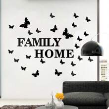 35 piezas Espejo Moderno Pegatinas de Pared FAMILY HOME con Calcomanías de Mariposas - Adhesivos Reusables Desprendibles de Acrílico para Paredes, Dormitorio, Sala de Estar, Decoración del Hogar, Diseño de Letras Artísticas