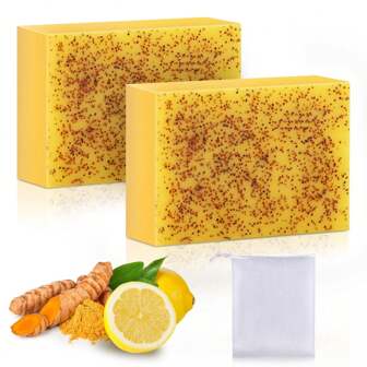 Savon à l'acide kojique, savon naturel au citron et au curcuma avec vitamine C pour peaux sèches et sensibles, savon au curcuma pour le visage, le corps et les mains, 2 barres