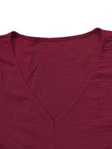 Đầm cỡ lớn dáng rộng, cổ chữ V, màu trơn, thanh lịch cho nữ mùa hè. - Đỏ - Xem 4