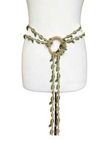 1pc Medieval Renaissance Style Handwoven Linen Green Leaf Waist Belt - Green - View 1