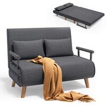 Asofer 2-Seater Sofa Bed With Bed Function, Armchair With Bed Function With Adjustable Backrest And 2 Pillows, Armchair With Sleep Function For Small Apartment - 深灰色 - 查看 1