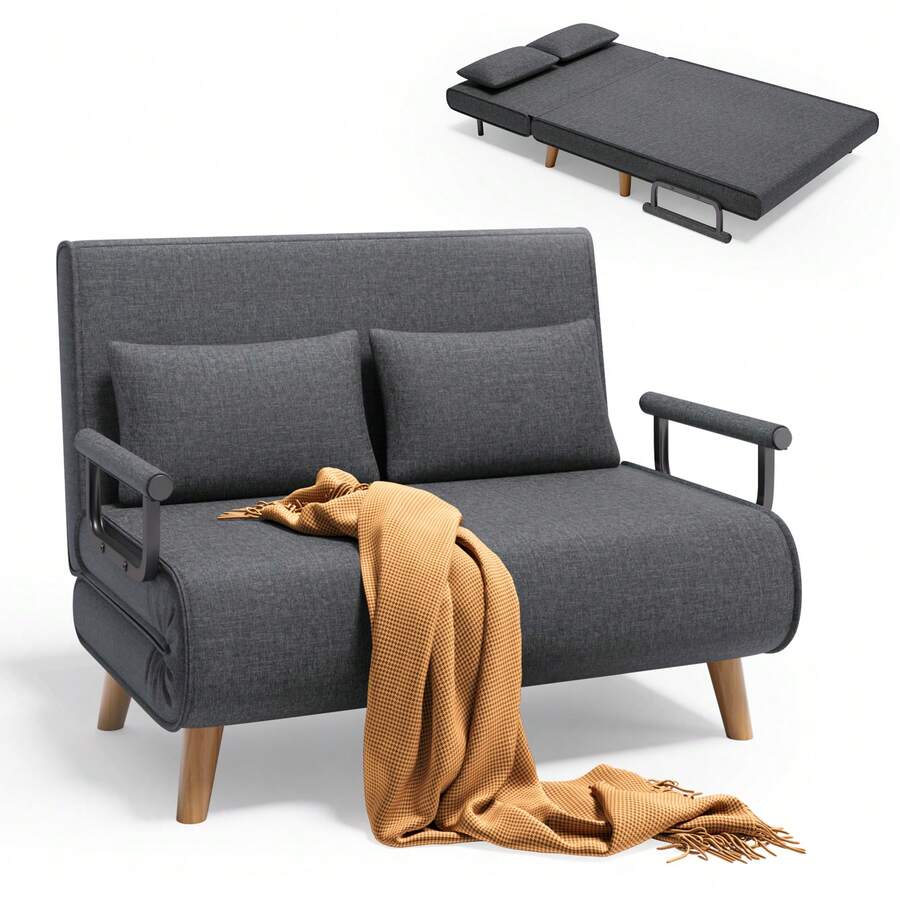 Asofer 2-Seater Sofa Bed With Bed Function, Armchair With Bed Function With Adjustable Backrest And 2 Pillows, Armchair With Sleep Function For Small Apartment - 深灰色 - 查看 1