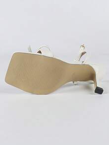 白色女士高跟凉鞋，性感小猫跟高跟鞋，方头系带蝴蝶结系带，春夏百搭纯色平底凉鞋，细高跟婚礼新娘高跟凉鞋，优雅派对细高跟鞋，夏季高跟凉鞋，正式场合高跟凉鞋，时尚女士高跟踝带凉鞋 - 白色 - 查看 11