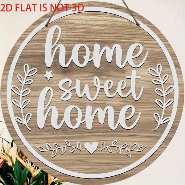 2D Flat, 1pc Rustic "Home Sweet Home" Wooden Hanging Sign With Greenery - Round Farmhouse Welcome Decor For Front Door, Porch, Garden Or Yard Craft, Hanging Sign Plaque And Other Wall Art, Rustic Farmhouse Decor For Home Office Or Porch
