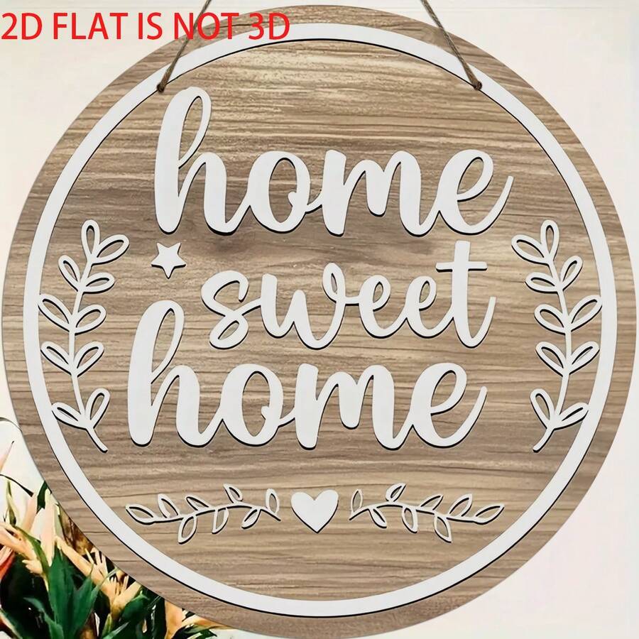 2D Flat, 1pc Rustic "Home Sweet Home" Wooden Hanging Sign With Greenery - Round Farmhouse Welcome Decor For Front Door, Porch, Garden Or Yard Craft, Hanging Sign Plaque And Other Wall Art, Rustic Farmhouse Decor For Home Office Or Porch
