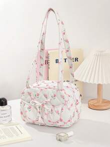 1 Peça Bolsa de Transversal Estilo Fofo e Doce, Bolsa de Mão Rosa Pequena na Moda, Bolsa de Ombro Acolchoada Floral Portátil, Bolsa de Baixo do Braço Simples para Transporte, Bolsa Multiuso para Viagem e Maquiagem, Bolsas Versáteis para Presentes, Aniversário, Amigos e Professores