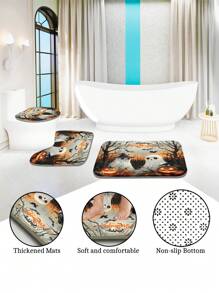 [Cadeau d'Halloween] 1 pièce/4 pièces Ensemble de décoration de rideau de douche d'Halloween | Beau cadeau moderne pour la maison avec 12 crochets de rideau de douche et 3 pièces de tapis de sol de toilette Rentrée des classes