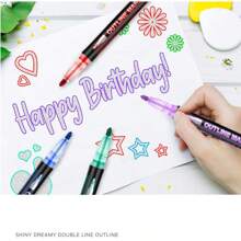 Double Line Outline Pens, Highlighter Pen Self-Outline Metallic Markers Glitter Writing Drawing Pens For Card Writing, DIY Art Crafts Gift School Supplies, Back To School