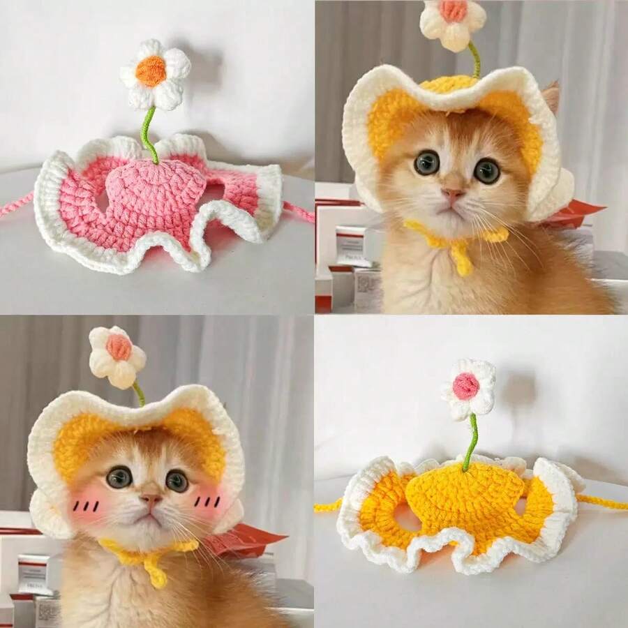 1 件手工针织可爱猫/青蛙形状宠物帽,涤纶,有趣的服装头饰,适合小猫和小狗 - 彩色 - 查看 1