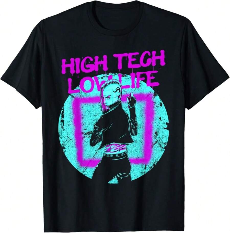 Cyberpunk High Tech Low Life Japanese Aesthetic Futuristic Soft Everyday Cotton T-Shirt - 黑色 - 查看 1