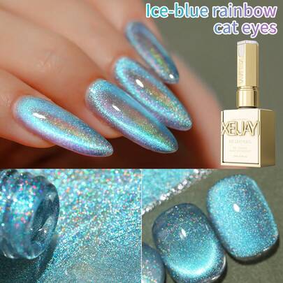  XEIJAYI 1支装 15毫升 蓝色猫眼美甲凝胶 半永久美甲浸泡 UV LED 美甲沙龙 DIY 美甲沙龙凝胶 适合春夏美甲