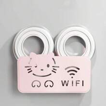 1pc Router Storage Box, Fits Standard Router Size, Cute Wall-Mounted Storage, Plastic Material Router Holder, Adorable Cat Design, Cat Face & WiFi Details, Does Not Block Signal, Suitable For Household Network Device Organization