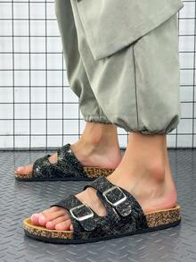Sandal Fashion Musim Semi/Panas 2025 Ukuran Plus dengan Sol Gabus Lembut, Bagian Atas PU dengan Sol Gabus, Sandal Pantai Boho Kasual Ringan dan Nyaman, Anti Selip & Tahan Bau - perak hitam - View 3