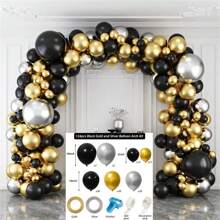Black & Golden Balloon Chain Balloon Kit, Birthday Party, Wedding Anniversary, Bachelor/Bachelorette Party, Graduation, Housewarming, Retirement Party, Halloween, Christmas, New Year, Balloons Decor Set