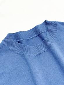 Áo thun ngắn tay dáng rộng, áo croptop dệt kim không tay độc đáo, áo lót màu trơn mùa hè. - Màu xanh của chim công - Xem 4