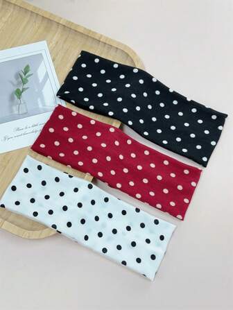 1pc/2pcs/3pcs Women Elegant Sweet Polka Dot Print Elastic Fabric Dot Sports Headband, Suitable For Daily, Fitness, Running, Yoga, Sweat-Absorbing Hair Band Headscarf, Fashion Hair Accessory, Bohemian Style Headband, Elegant Fall Winter Hair Accessories For Women Bows For Vacation Outfits Woman Women Bandana Soft Headwrap