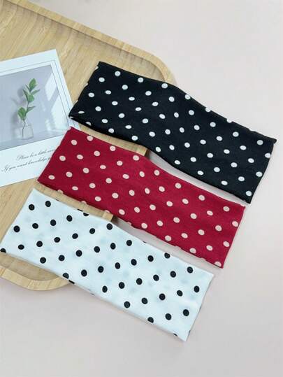 1pc/2pcs/3pcs Women Elegant Sweet Polka Dot Print Elastic Fabric Dot Sports Headband, Suitable For Daily, Fitness, Running, Yoga, Sweat-Absorbing Hair Band Headscarf, Fashion Hair Accessory, Bohemian Style Headband, Elegant Fall Winter Hair Accessories For Women Bows For Vacation Outfits Woman