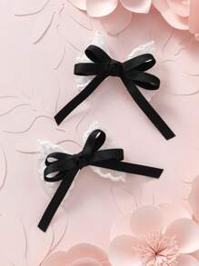 2pcs Delicate Lace Encounter Multicolor Weaving Bow Hair Clips For Children
