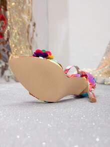 Elegant Pointed-Toe Colorful Butterfly Floral Stiletto Heeled Sandals For Women, Sexy Open-Toe High Heel Sandals For Party/Dress, Summer 2025 New Arrival - Flower Painting - View 6
