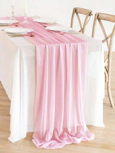 1Pc/5pcs Light Pink Beauty Gauze Table Runner Table Cover,Mesh Gauze Table Flag,Wedding Party Table Decorations,Bohemian Country Decoration,Bridal Shower Decor,Birthday Decorations,Holiday Party Decor,Home Decor,Perfect For Rustic Wedding Parties,Table Centerpiece Decor,Party Supplies