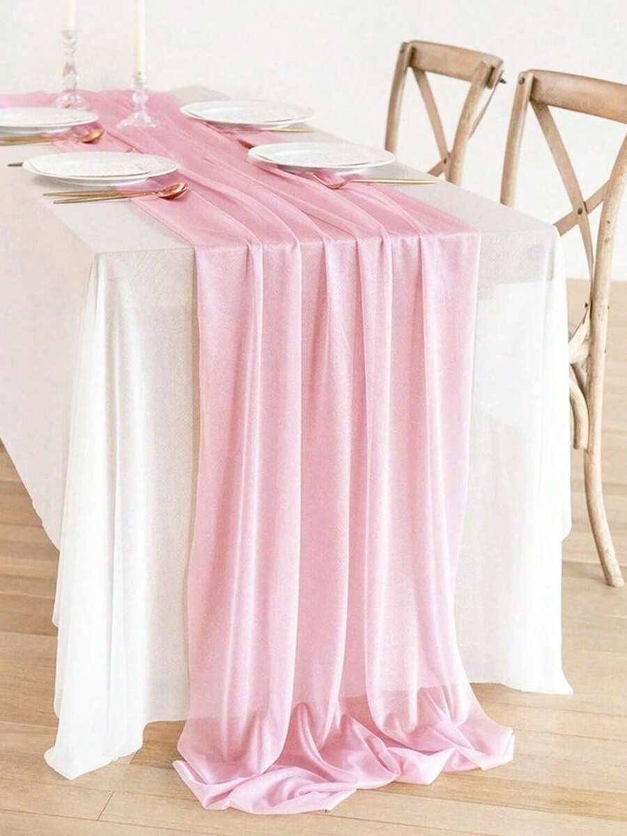 1件/5件組 淡粉色透明網紗桌旗，婚禮派對餐桌裝飾用奶酪布，鄉村風桌旗，適用於新娘派對、生日、居家派對用品