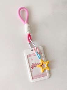 Student Candy-Colored Sliding Cover 3-Inch Card Holder, With Lanyard For Bus/Metro Card, Kids' Idol Card Display Pouch , Back To School Gifts