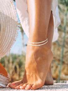 2 Stücke glitzernde Knöchelketten für den Strand, modischer Fußschmuck-Accessoire für den täglichen Gebrauch für Frauen