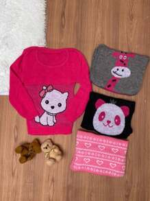 Kit 3 Suéter Feminino Infantil Menina Modelo Variadas blusas de lã Agasalho