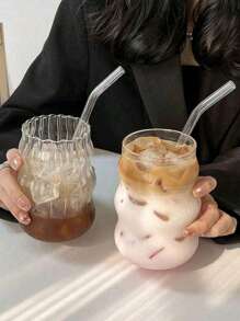 Glas Kaffeetasse (mit Strohhalm und Untersetzer), geeignet für den Heimgebrauch, geeignet für Frauen, zum Zubereiten von Tee, Milch und anderen Getränken, geeignet für heiße und kalte Getränke, transparent und langanhaltend, geeignet für Kaffee, Tee, Milch und konzentrierte Säfte in allen Jahreszeiten, Geburtstagsgeschenk, Haushaltsgut, exquisites persönliches Geschenk für Ihre Liebsten