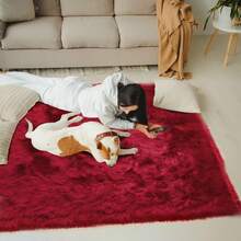 4x6ft Fluffy Faux Fur Area Rug - Ultra Soft Plush Carpet For Bedroom & Living Room | Machine Washable Fuzzy Floor Mat For Bedside & Home Decor - Đỏ sẫm - Xem 2