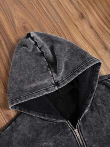 LQTY 棉质秋冬女装纯色个性图案印花街头韩版舒适复古基础时尚通勤百搭 Y2k 服装女装适合户外休闲常规小众朋克风格黑色修身水洗拉链夹克 - 黑色 - 查看 4