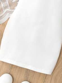 年轻女孩时尚休闲针织纯色条纹3D花卉领腰部紧身连衣裙，夏季 - 白色 - 查看 8