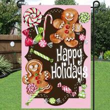 1 Stück, Weihnachts-Lebkuchen Gartenfahne, Wünsche und Zuckerstangen-Küsse dekorative Jutegartenfahne, Weihnachts Haus Yard kleine Außendekoration, beidseitig bedruckt 12 X 18 Inch