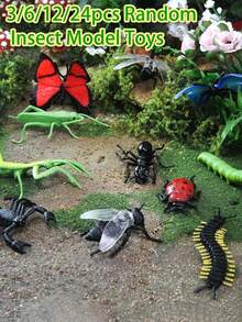Set de 3/6/12/24 piezas de juguetes de insectos miniatura realistas aleatorios - Arañas, mariposas, mariquitas, abejas, escorpiones, decoraciones, colección de modelos de insectos para adolescentes, regalos para amigos, regalos de Navidad, animales pequeños de plástico, modelo de escorpión, pulpo, que brillan en la oscuridad, animales, miniaturas navideñas, decoración de insectos, figuras de plástico, abejas, figuras en miniatura, animales de granja, monstruos marinos - Multicolor - Ver 2