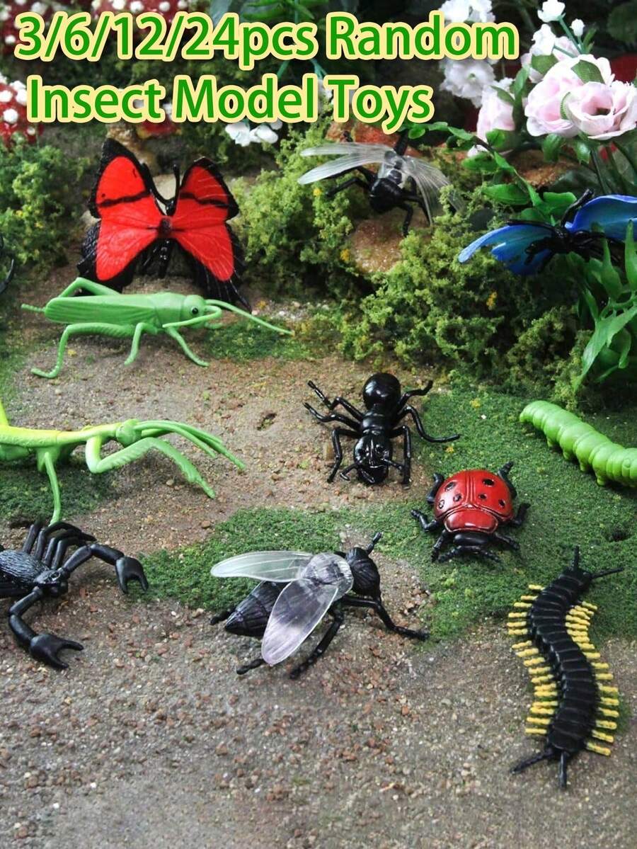 Set de 3/6/12/24 piezas de juguetes de insectos miniatura realistas aleatorios - Arañas, mariposas, mariquitas, abejas, escorpiones, decoraciones, colección de modelos de insectos para adolescentes, regalos para amigos, regalos de Navidad, animales pequeños de plástico, modelo de escorpión, pulpo, que brillan en la oscuridad, animales, miniaturas navideñas, decoración de insectos, figuras de plástico, abejas, figuras en miniatura, animales de granja, monstruos marinos