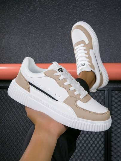 أحذية تزلج للرجال ذات الأسطح السميكة - أحذية رياضية مضادة للانزلاق وتزيد من الارتفاع، أحذية خفيفة الوزن للشارع، أحذية رياضية بيضاء متعددة الوظائف للربيع