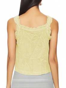 Women Summer Tank Tops Casual Lace Patchwork Buttons Sleeveless Shirt Basic Vest Aesthetic Clothes for Streetwear - Amarillo - Ver 7